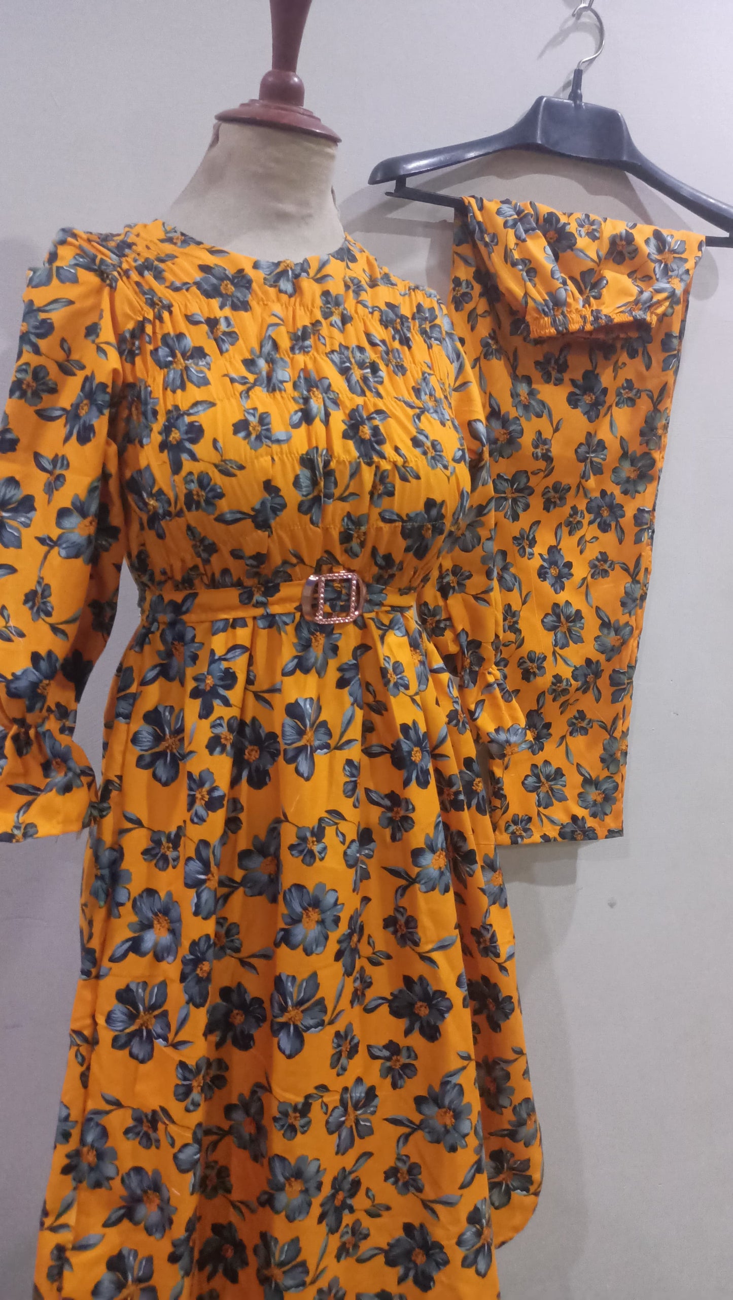 Floral Super Long length Digital Print Cotton frill maxi 2 Pieces - High Quality