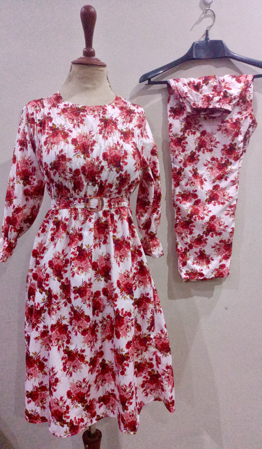 Floral Super Long length Digital Print Cotton frill maxi 2 Pieces - High Quality