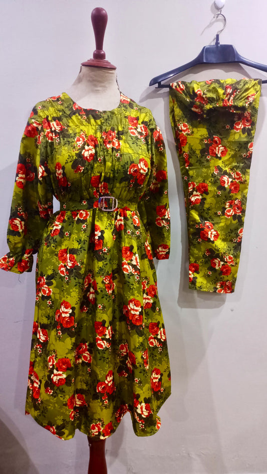 Floral Super Long length Digital Print Cotton frill maxi 2 Pieces - High Quality