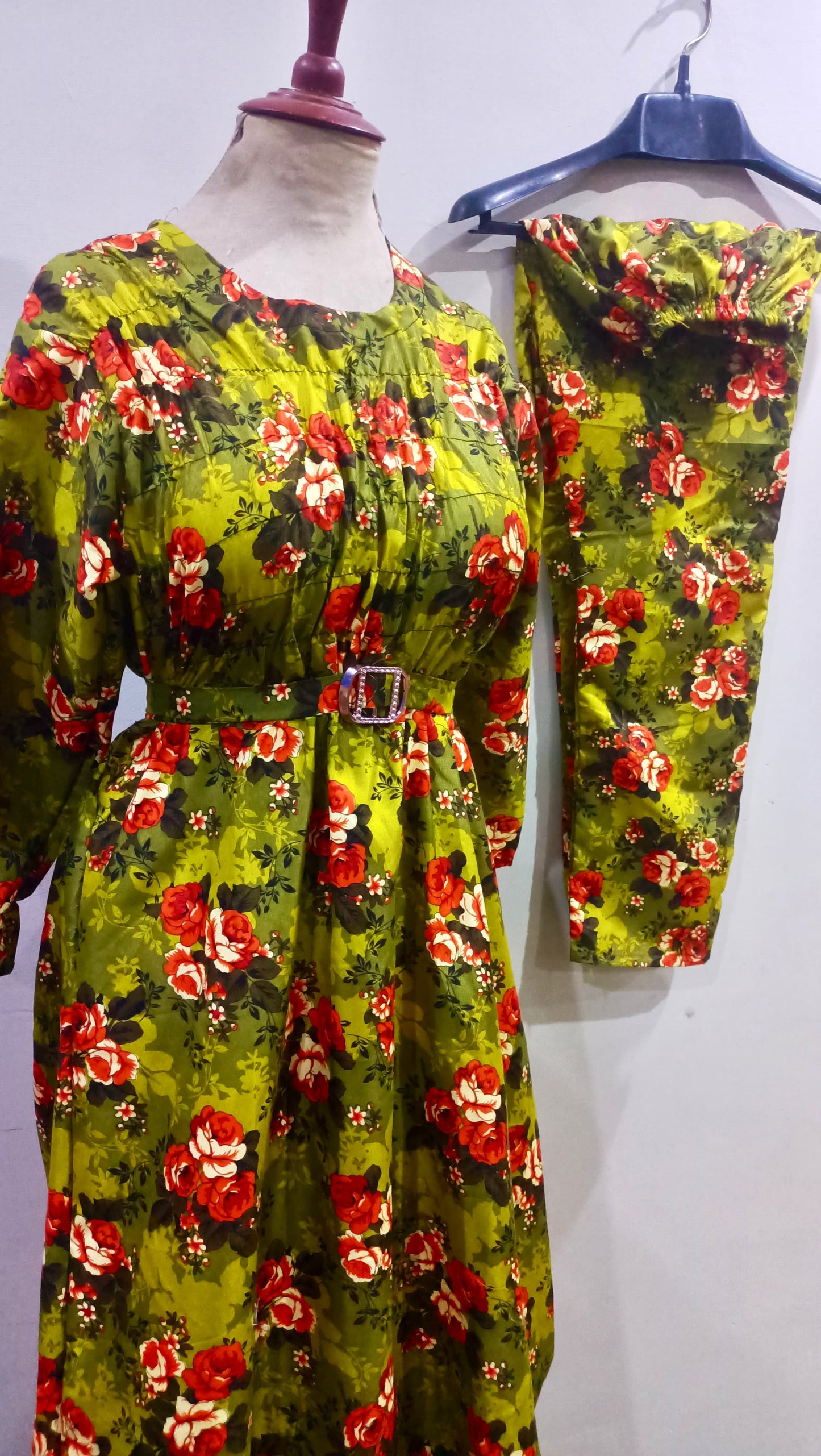 Floral Super Long length Digital Print Cotton frill maxi 2 Pieces - High Quality