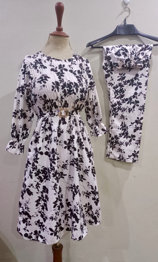 Floral Super Long length Digital Print Cotton frill maxi 2 Pieces - High Quality