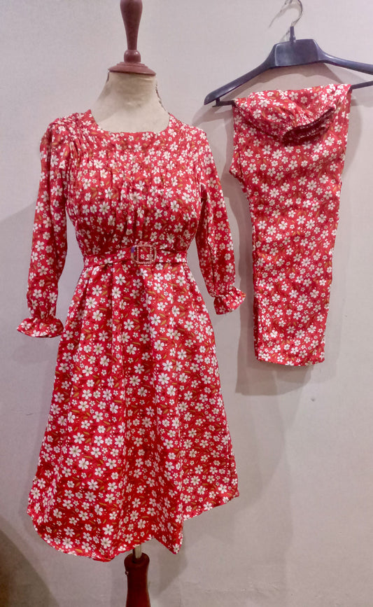 Floral Super Long length Digital Print Cotton frill maxi 2 Pieces - High Quality