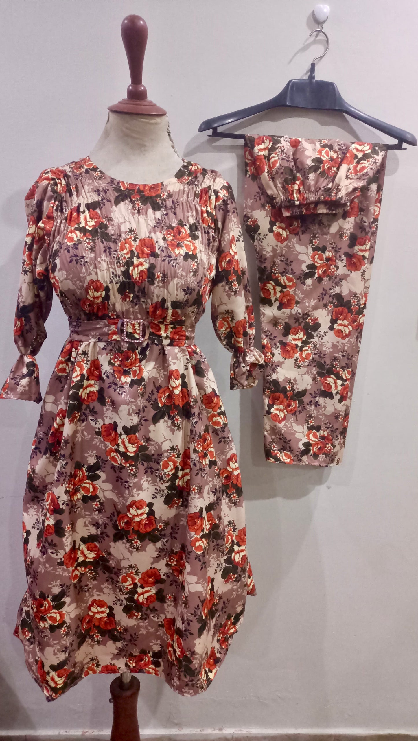 Floral Super Long length Digital Print Cotton frill maxi 2 Pieces - High Quality