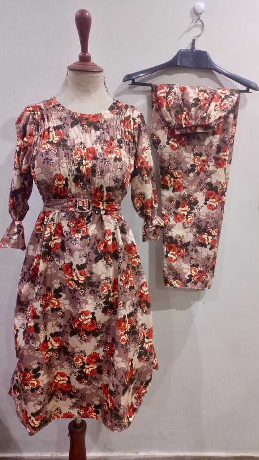 Floral Super Long length Digital Print Cotton frill maxi 2 Pieces - High Quality