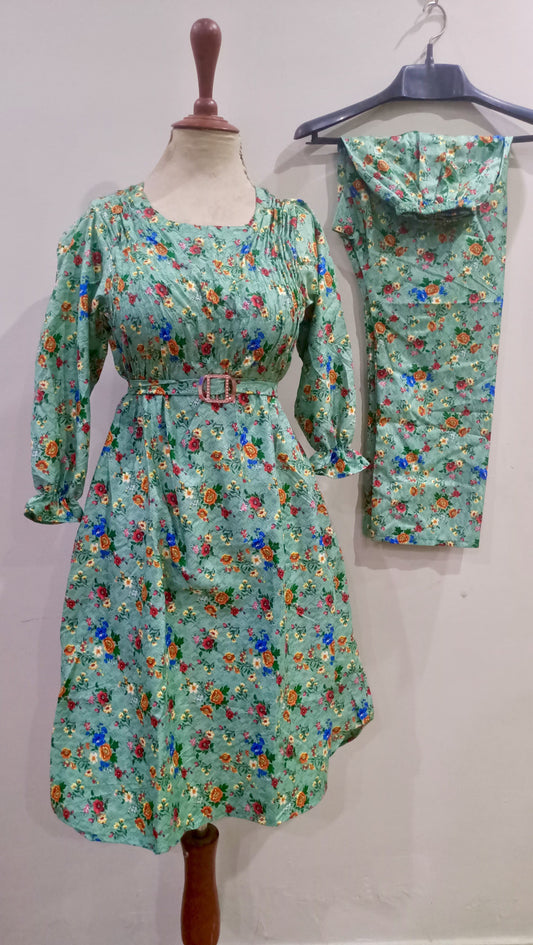 Floral Digital Print Cotton Frill  Maxi 2 Piece