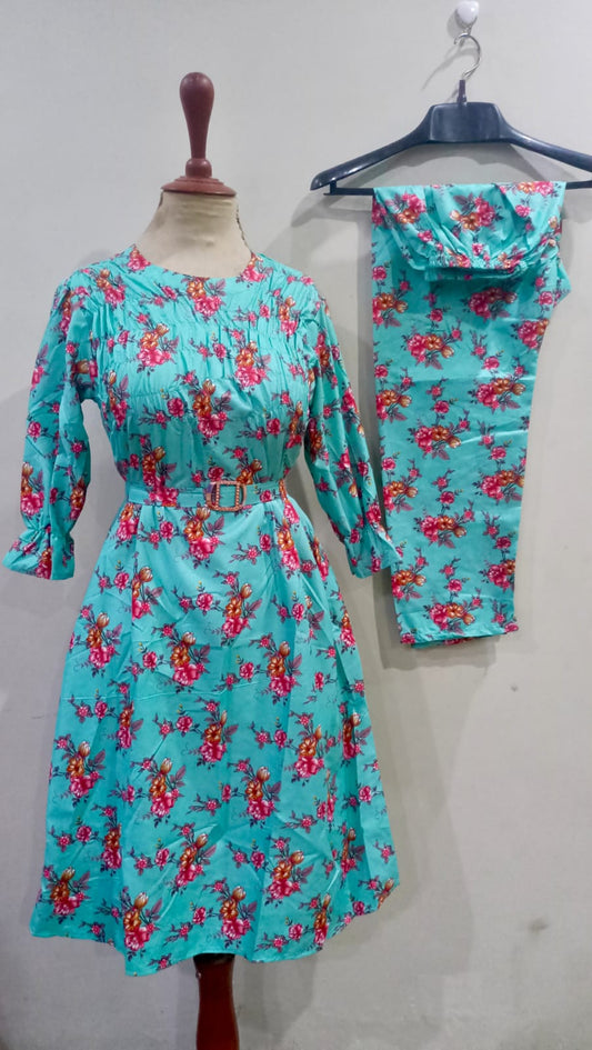 Floral digital print Cotton Frill Maxi 2 Piece