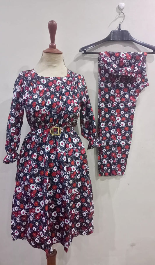 Floral digital print Cotton Frill Maxi 2 Piece