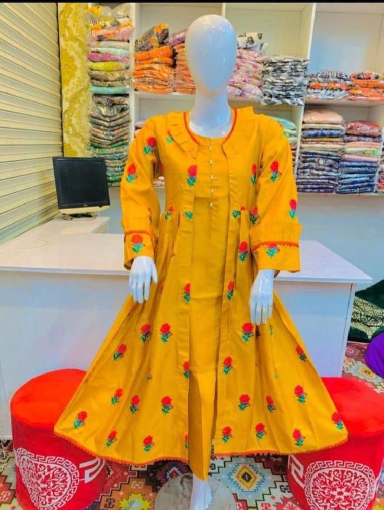 Fancy stitched 3 pieces embroidery silk gown style dress for girls