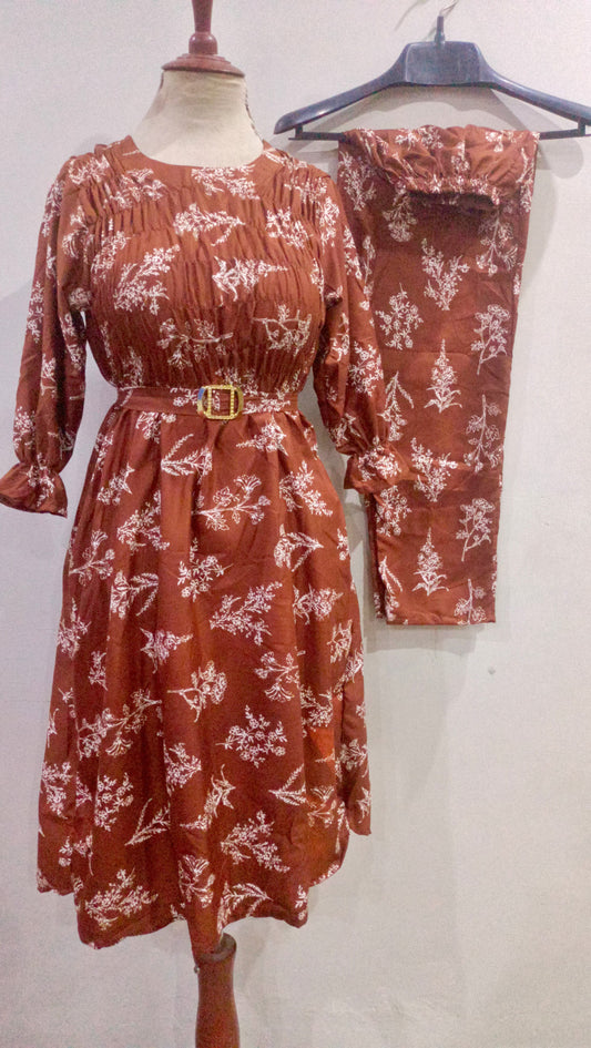 Floral digital print Cotton Frill  Maxi 2 Piece