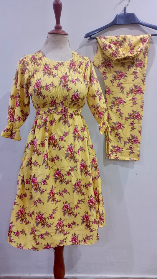 Floral digital print Cotton Frill  Maxi 2 Piece